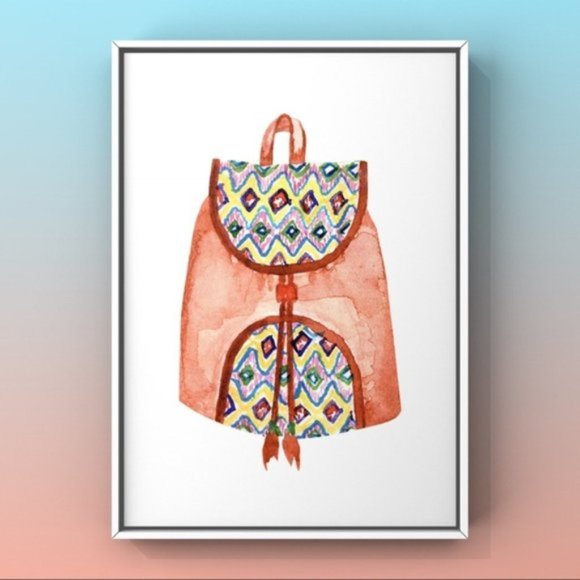 Watercolor orange peach pattern backpack art print - Picture 1 of 2